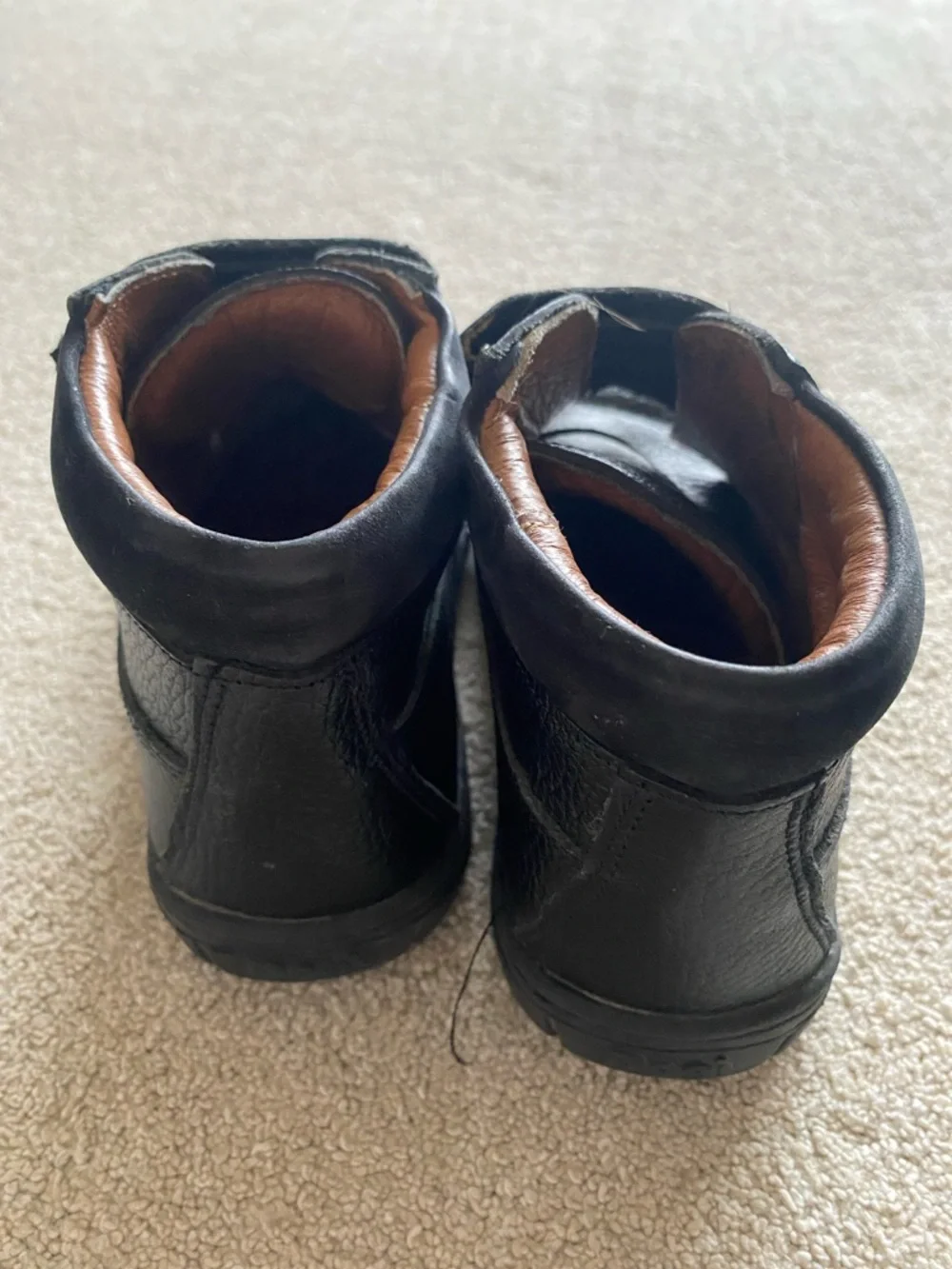 Kids Black Leather Velcro Shoes